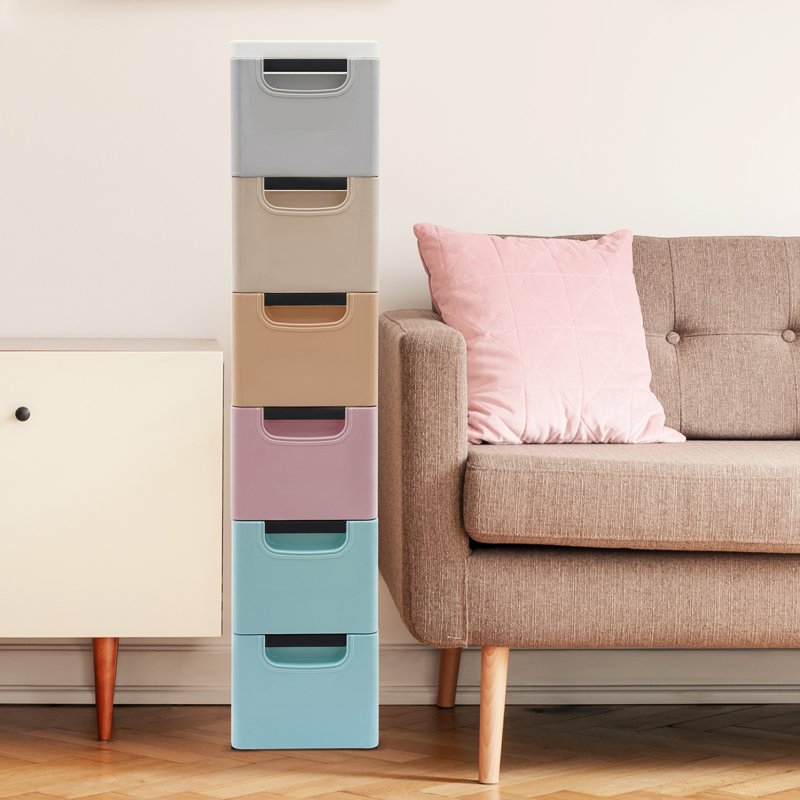 6 Drawers Storage Cabinet For Narrow Space, Blue/Pink/Orange/Gray