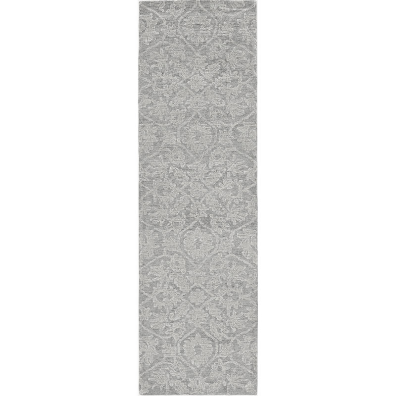 Agna Floral Handmade Hand Tufted Wool Gray Area Rug, Runner 2'3" x 8'