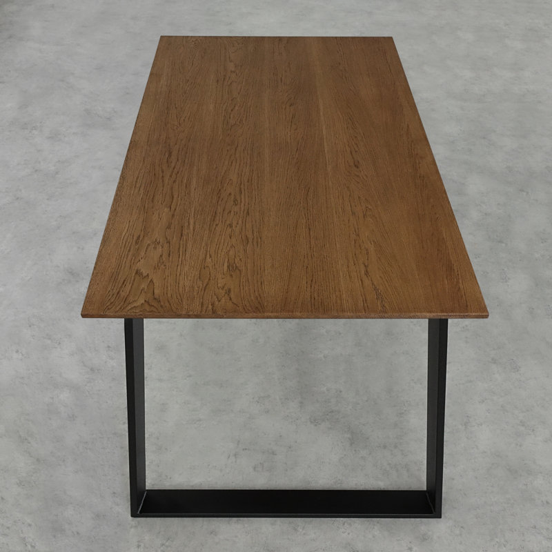 Brinegar Oak Metal Base Dining Table, Brown Oil, 75H x 140L x 90Wcm
