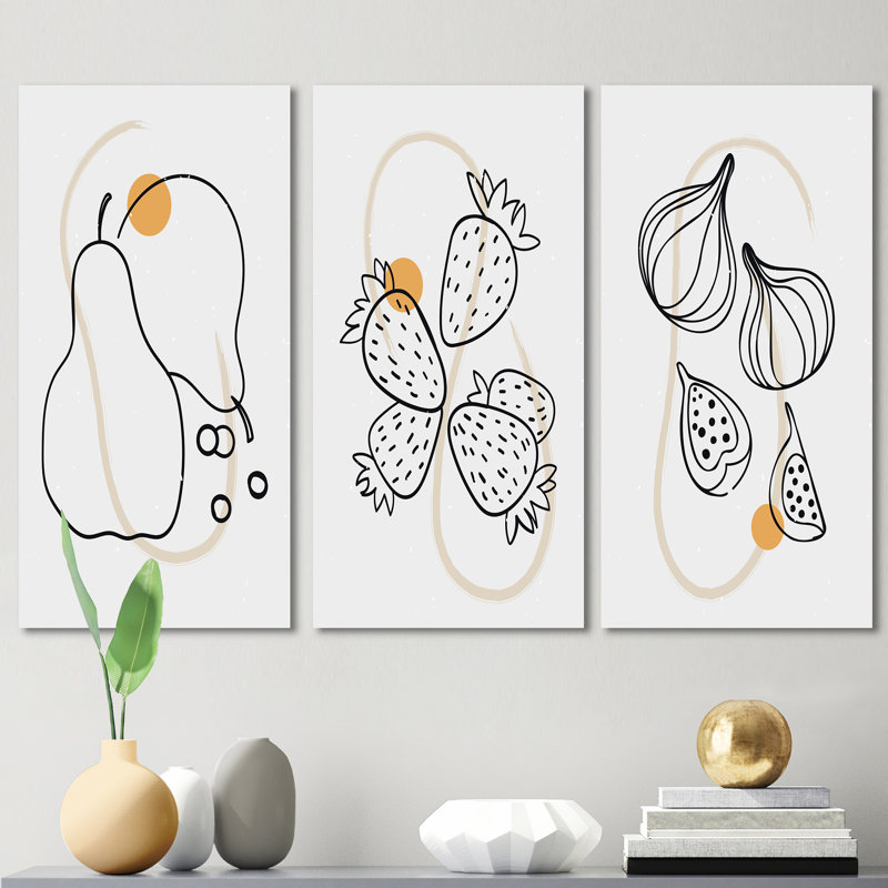 Organic Hipster Fruits III - ensemble de 3 impressions sur toile tendue, H 32 po x l 48 po