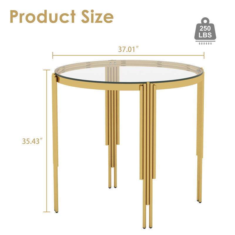 37" Round Glass Counter High Dining Table, Clear Tempered Glass Top And Irregular Stainless Steel Legs, Gold