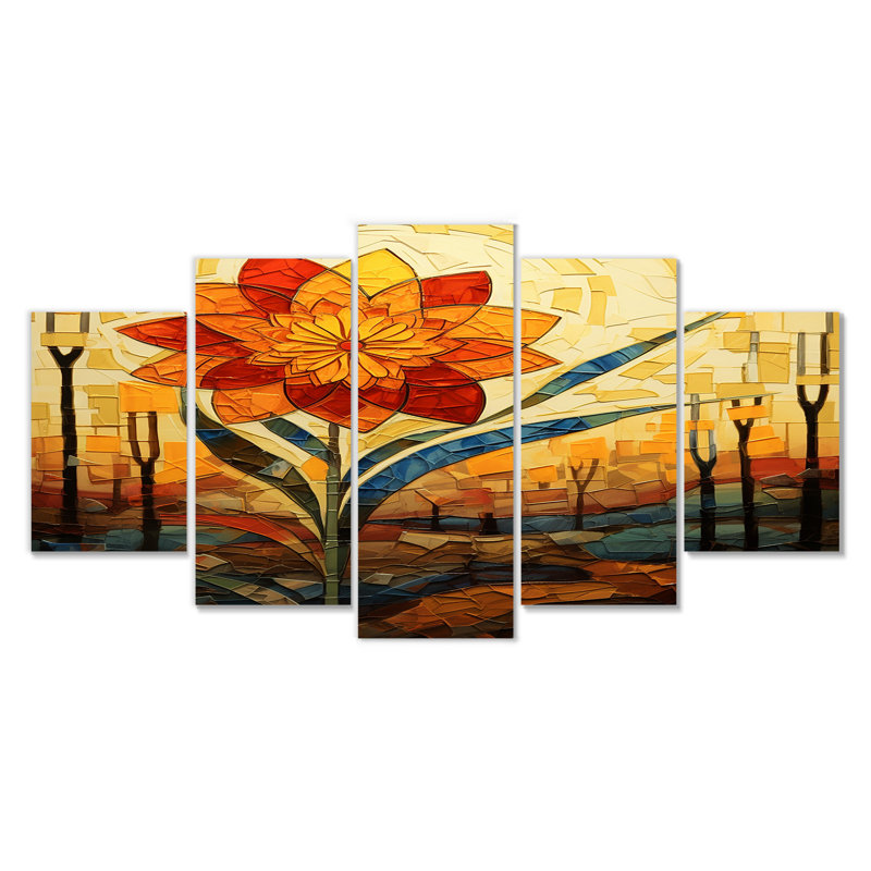 «Ernesto Buttercup Sunset Landscape» - ensemble d'art mural jonquille 5 pièces