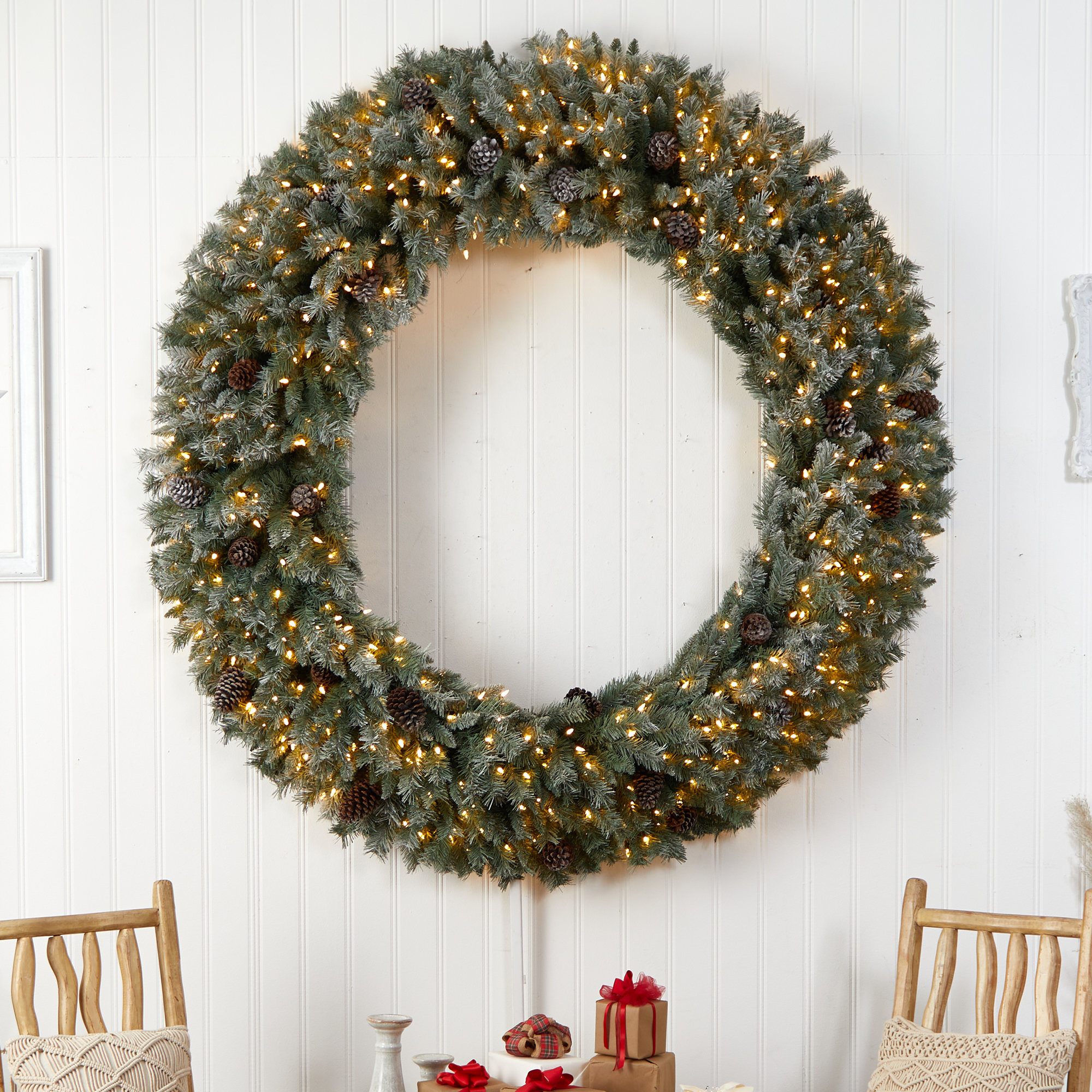 72'' Faux Pine Lighted Wreath