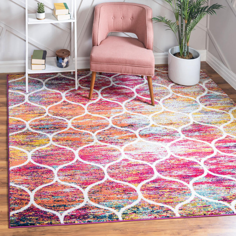 Llanet Geometric Area Rug, Square 5'3", Multi Red