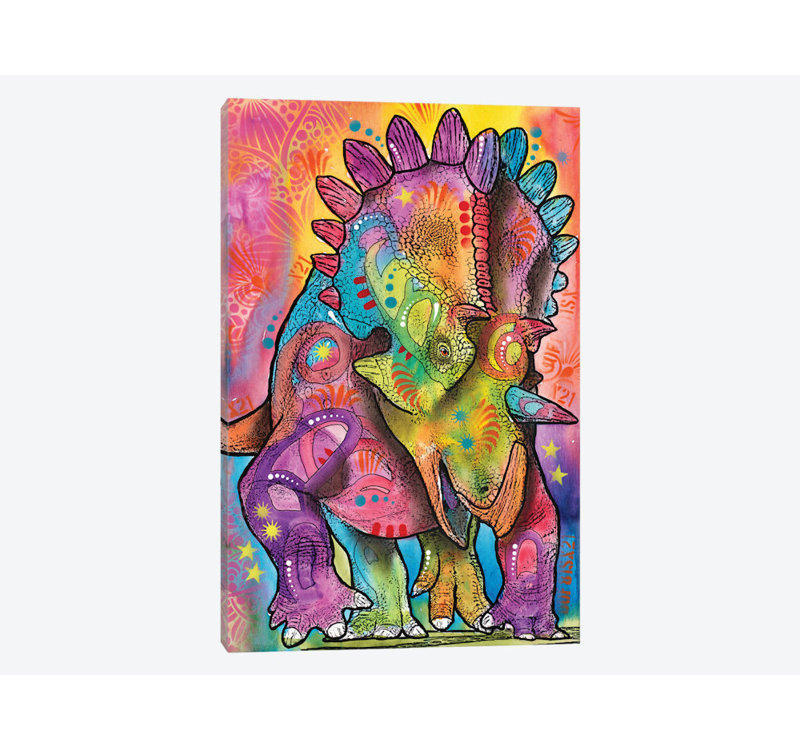 « tricératops », impression sur toile, H 24 po x l 16 po x P 1 po, Papier beaux-arts encadré noir, Blanc