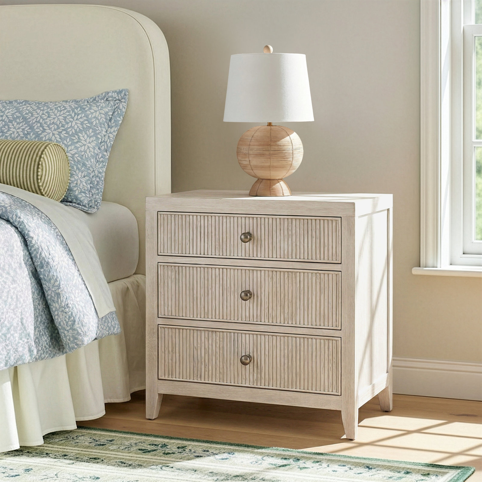 Caterina 3-Drawer Oak Nightstand, White Oak