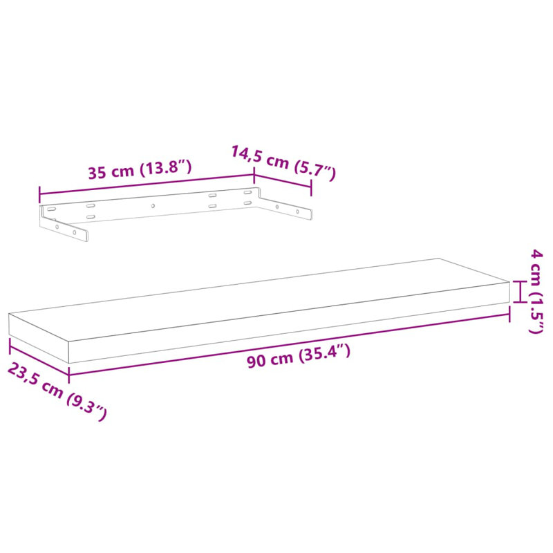Rohitash Floating Shelf, 4cm H x 90cm W x 23.5cm