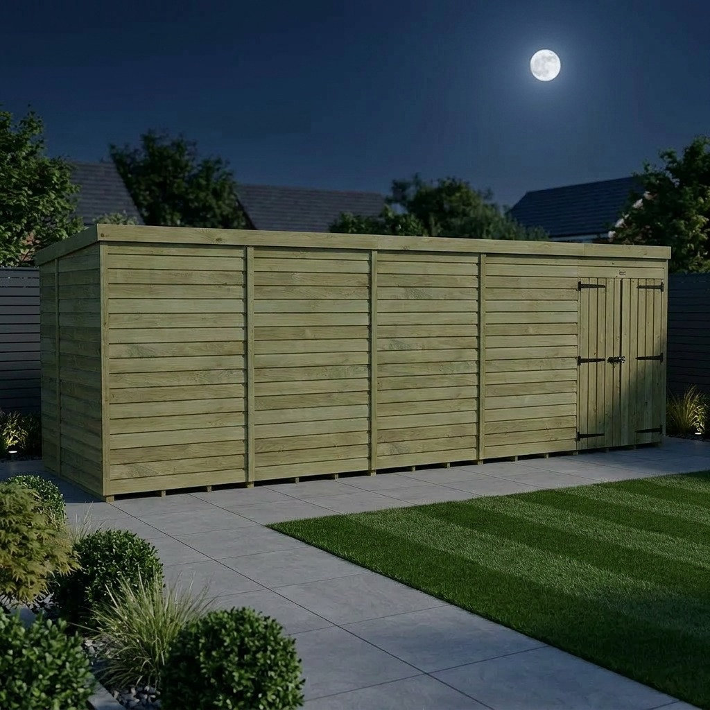 Total Sheds 19ft x 6ft Pent Garden Shed - Double Door - No Windows - Pressure Treated Timber - UK Manufactured