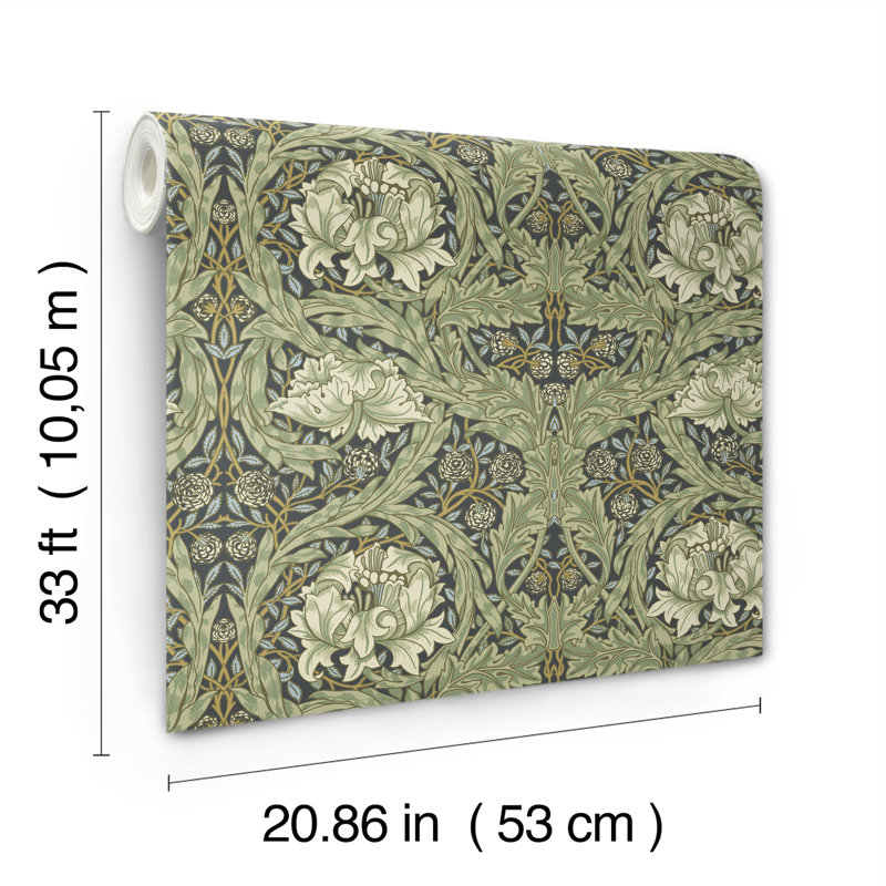 Papier peint floral souci africain, Vert mer
