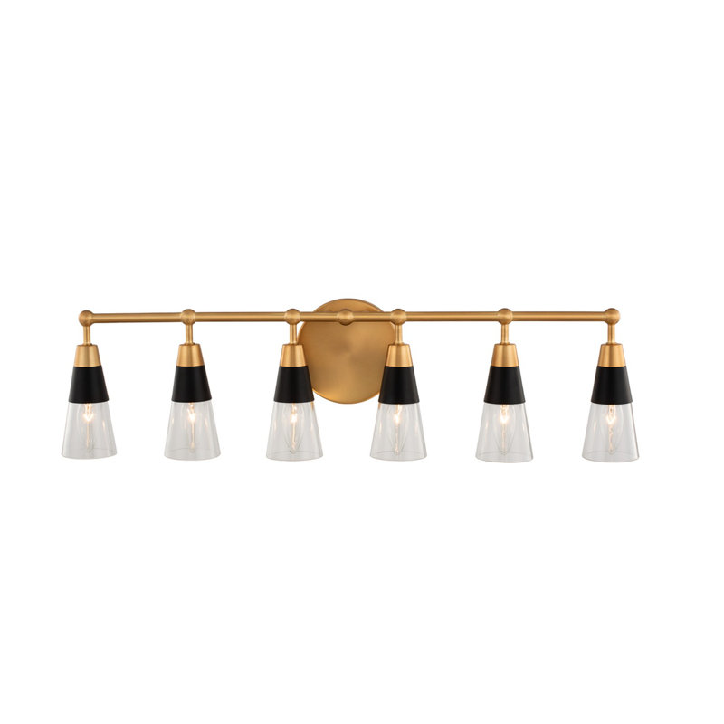Matte Black and Brass 6-Light Dimmable Swing Arm Vanity Light