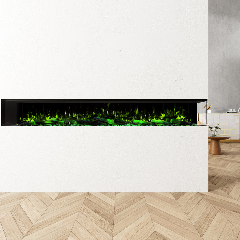 100" Recessed/Wall Mounted 3-Sided Electric Fireplace With  App And Wifi Smart Control, Panoramic RGB Dimming LED Flames, 1500W/3000W PTC Heating
