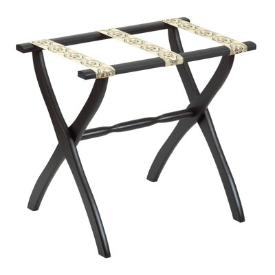 Folding Wood Luggage Rack with Embroidered Strap