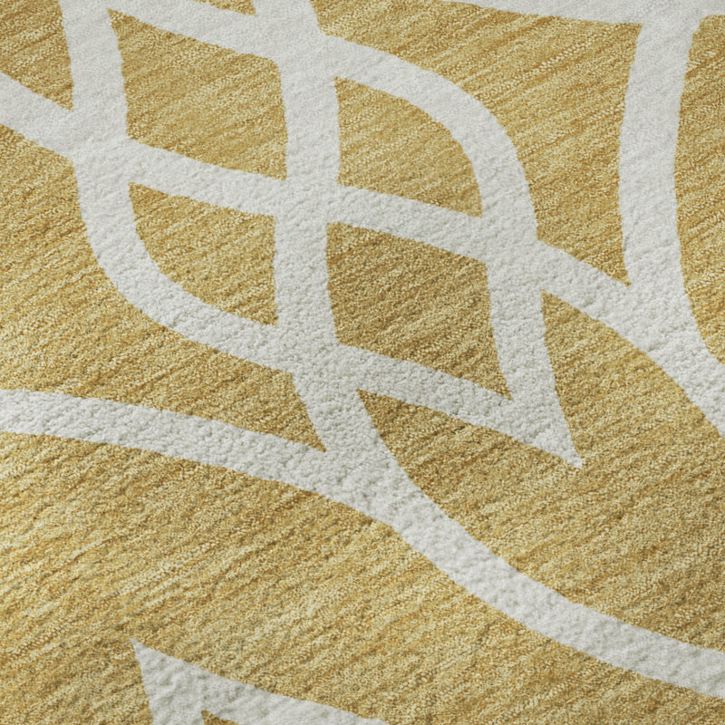 Premium Machine Washable Prisco Gold Rug, Rectangle 2'6" x 3'10"