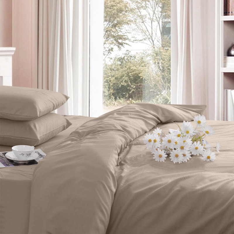 Dyed Duvet Complete Set With Matchnig Fitted Sheet and Pillow cover, Double Duvet Cover + 3 Additional Pieces, Beige