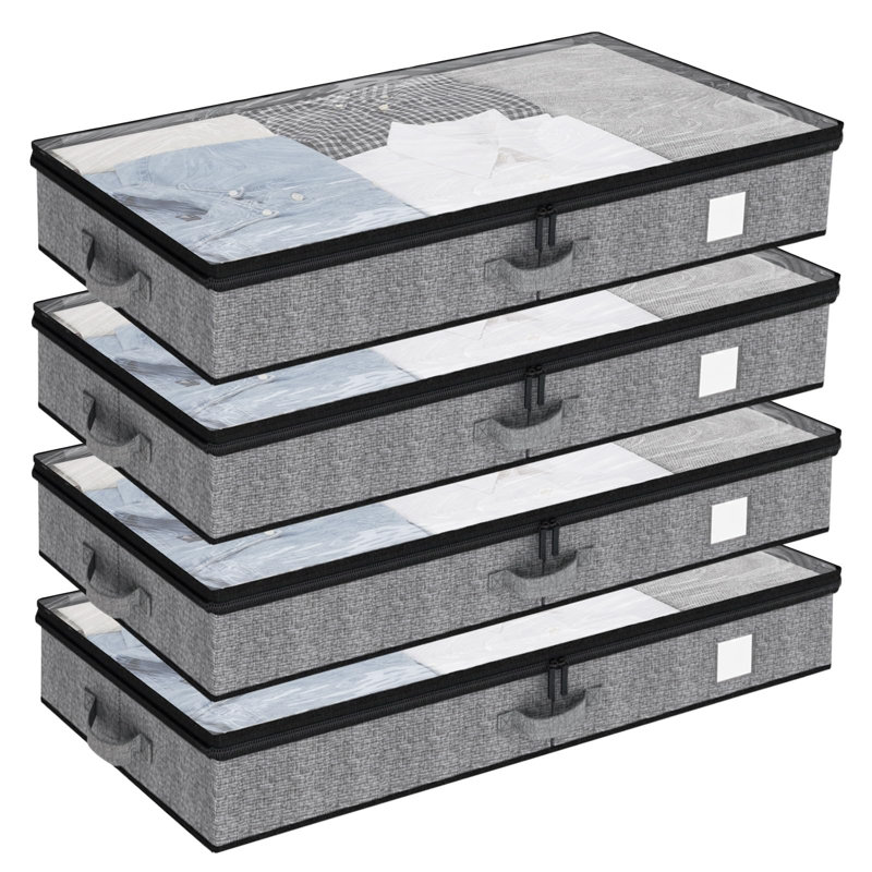 Paquet de 4 contenants de rangement sous le lit, avec bacs de rangement sous le lit à profil bas de moins de 4,5 pouces avec parois latérales et fond robustes