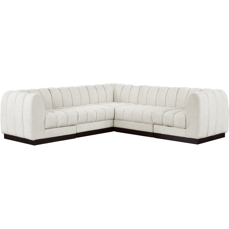 Quinn 5 - Piece Upholstered Sectional, Cream Chenille Fabric