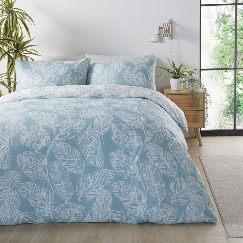 Matteo Cotton Blend Floral Duvet Cover Set with Pillowcases, King - 2 Standard Pillowcase, Duck Egg