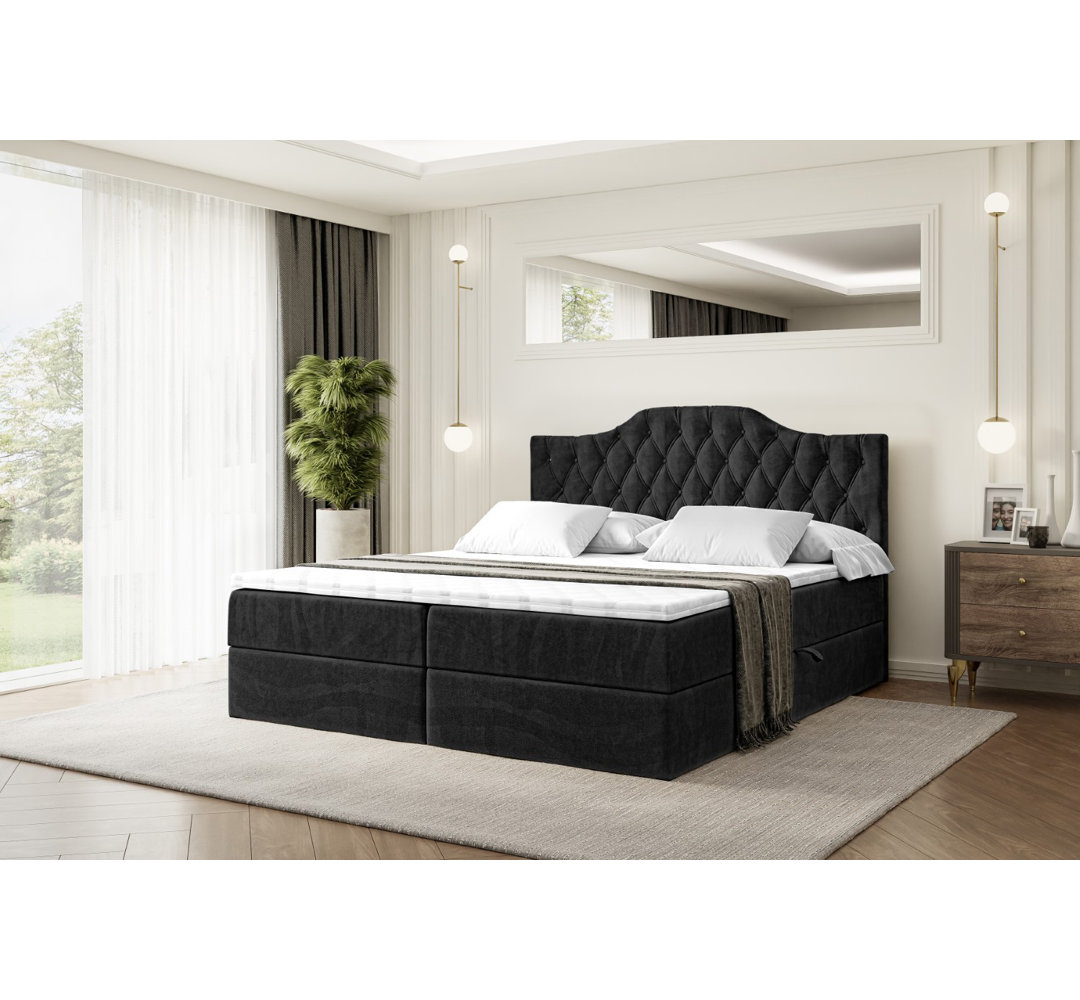 Boxspringbett Cruzito mit H3 Bonell-Federkernmatratze, Topper und Bettkasten