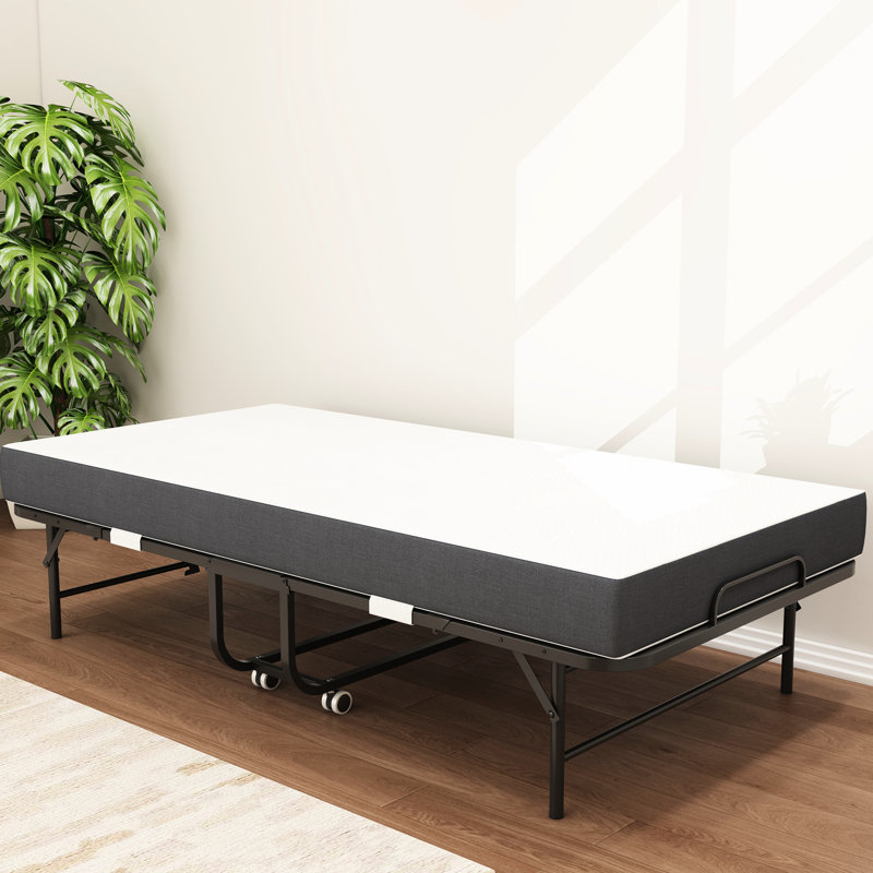 Très grand lit simple 75 po pour personnes de grande taille, matelas en mousse viscoélastique de 5 po, structure en métal robuste, facile à plier et à ranger, assemblage rapide d'invités pliants, capacité de 450 lb, espace portable