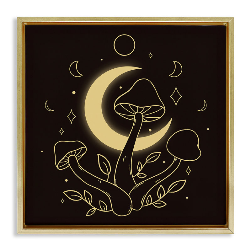 «Dancing Mushroom & Moon Floater», art mural sur toile par Ahmad Mêmeh Hussein, H 18 po x l 18 po