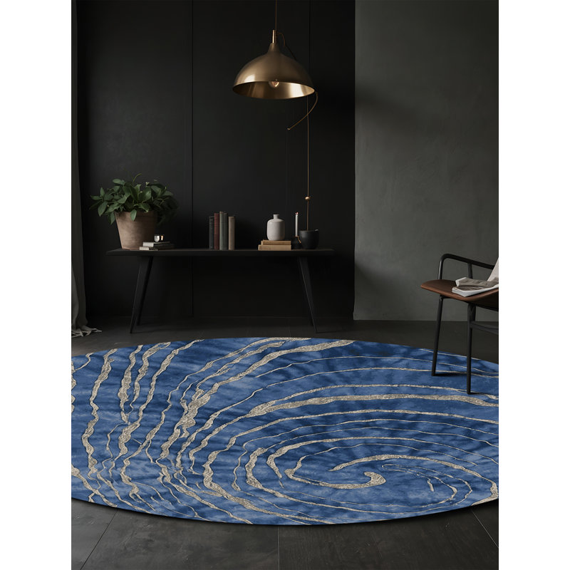 Tapis gris soyeux et moelleux, Rond 4 pi