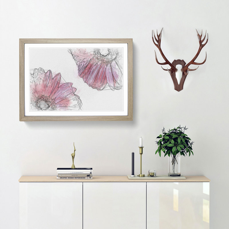 Two Spring Flowers in Pink in Abstract - Picture Frame Graphic Art Print, Oak Framed, 62cm H x 87cm W x 2cm D