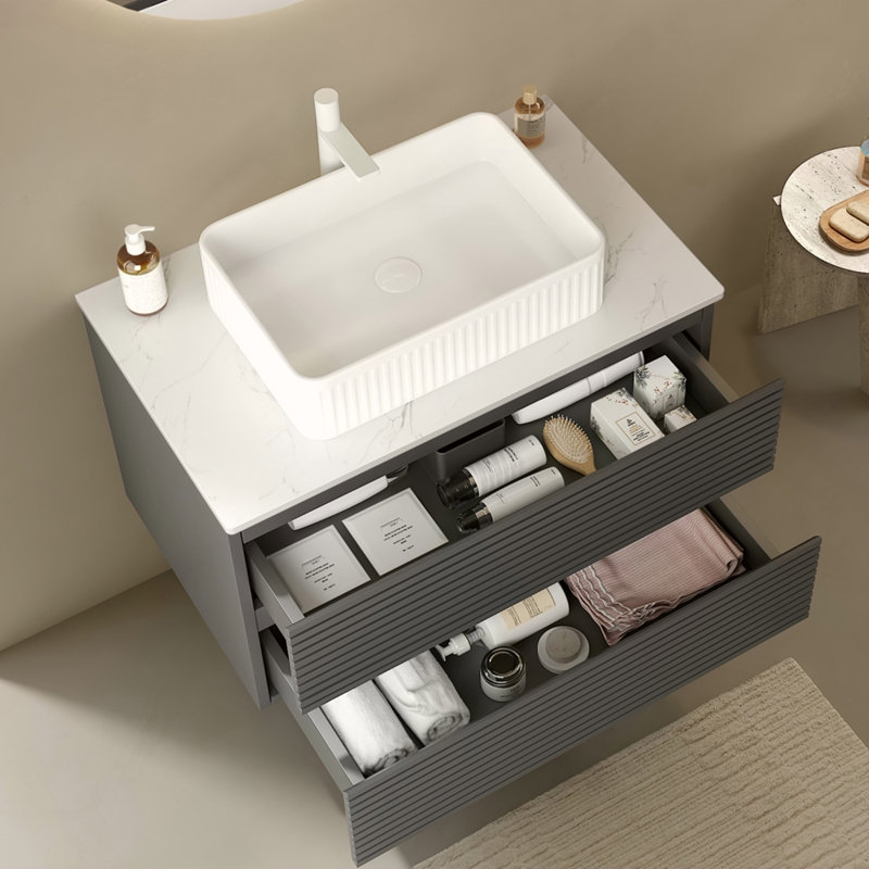 Comptoir en marbre artificiel 36 po VEDO, sans évier, sans armoire, blanc de Carrare