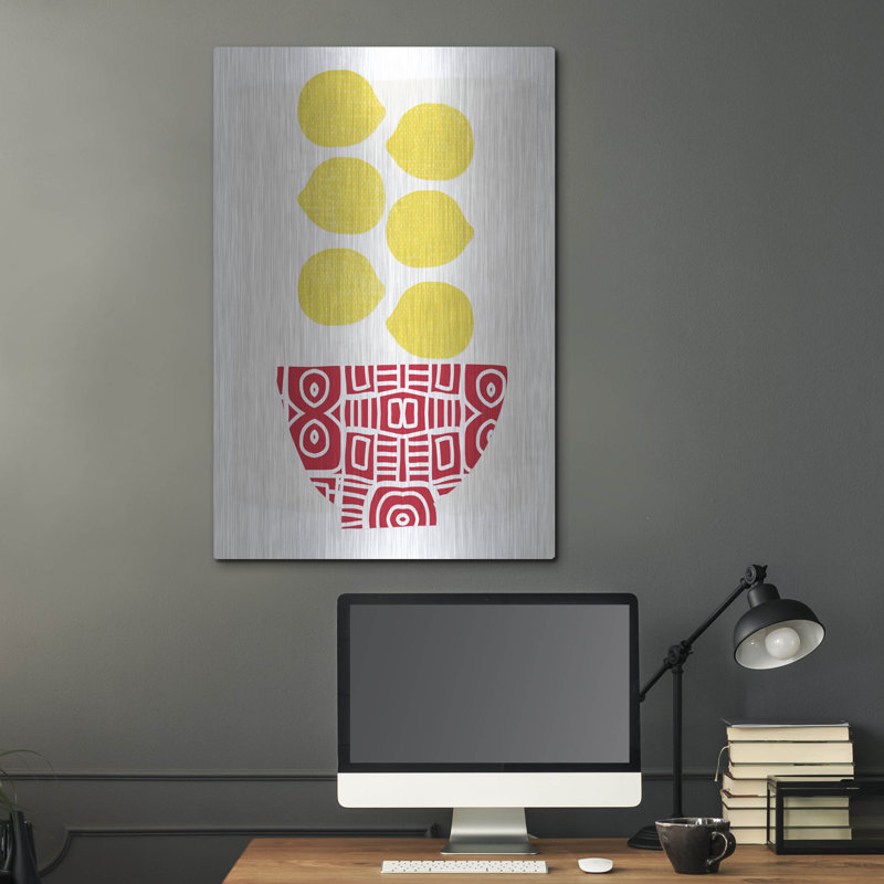 Wrought Studio™ 'Bowl of Lemons' by Linda Woods, Metal Wall Art, 16"x24", 36" H x 24" W