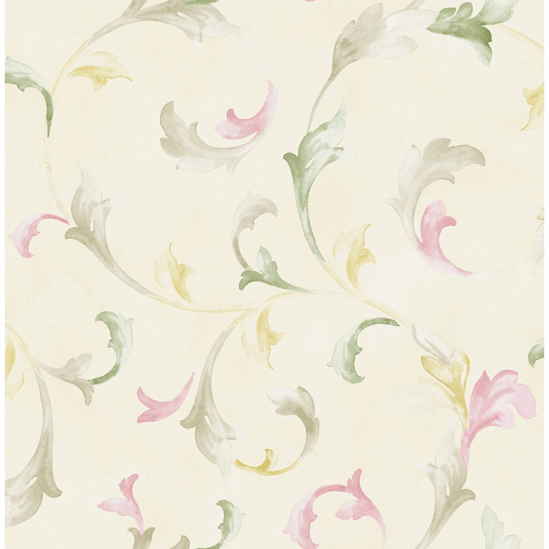 Papier peint imitation feuille de Somerset Seabrook Designs, Ivoire métallique / magenta