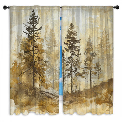 Misty Forest Landscape Window Curtains Trees Sheer & Room Darkening - 2 Panels