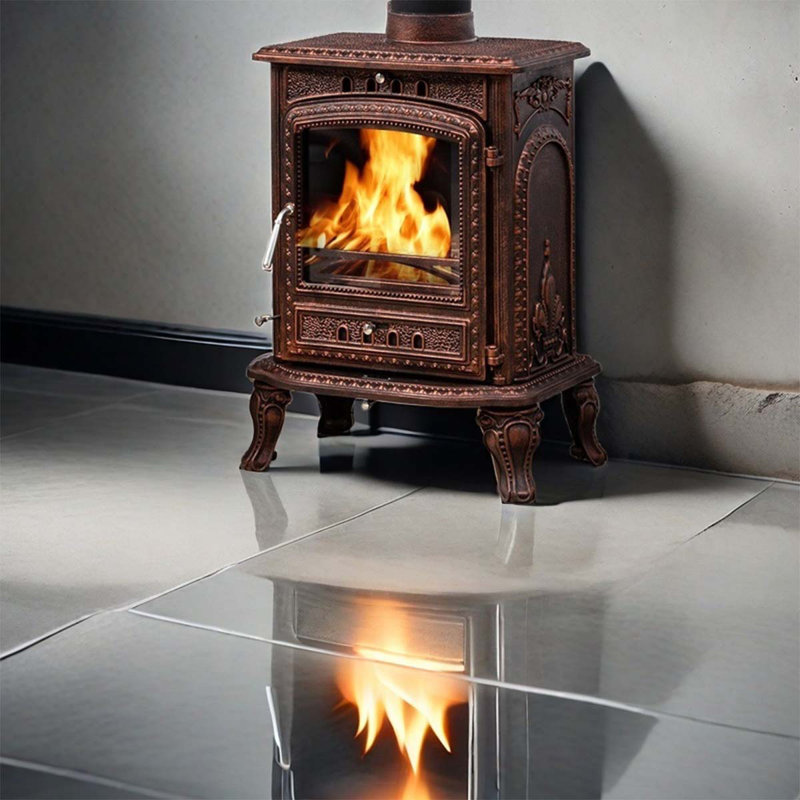 Foyer en fonte bronze, bois