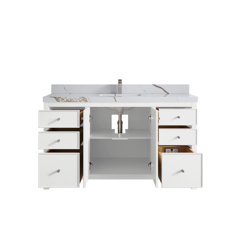 Meuble-lavabo simple 60 po avec plateau Chicago, Or Calacatta