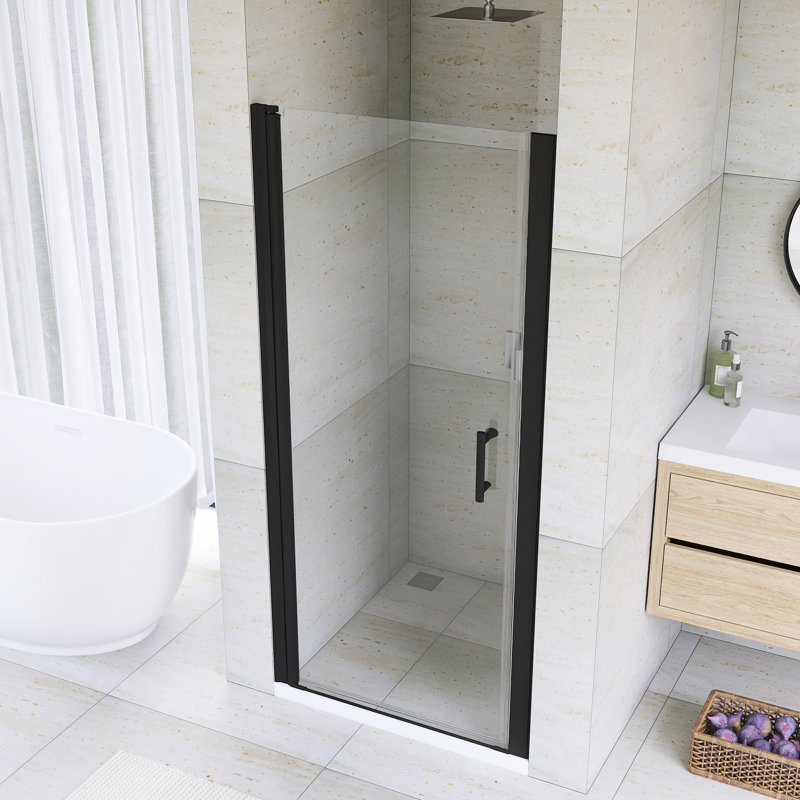 34-35 3/8" Pivot Semi-Frameless Shower Door, Matte Black