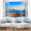 Tapisserie de fenêtre ouverte de paysage à shore de mer bleue-28506912