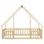 Lit simple en bois en forme de maison avec clôture, garde-corps, naturel