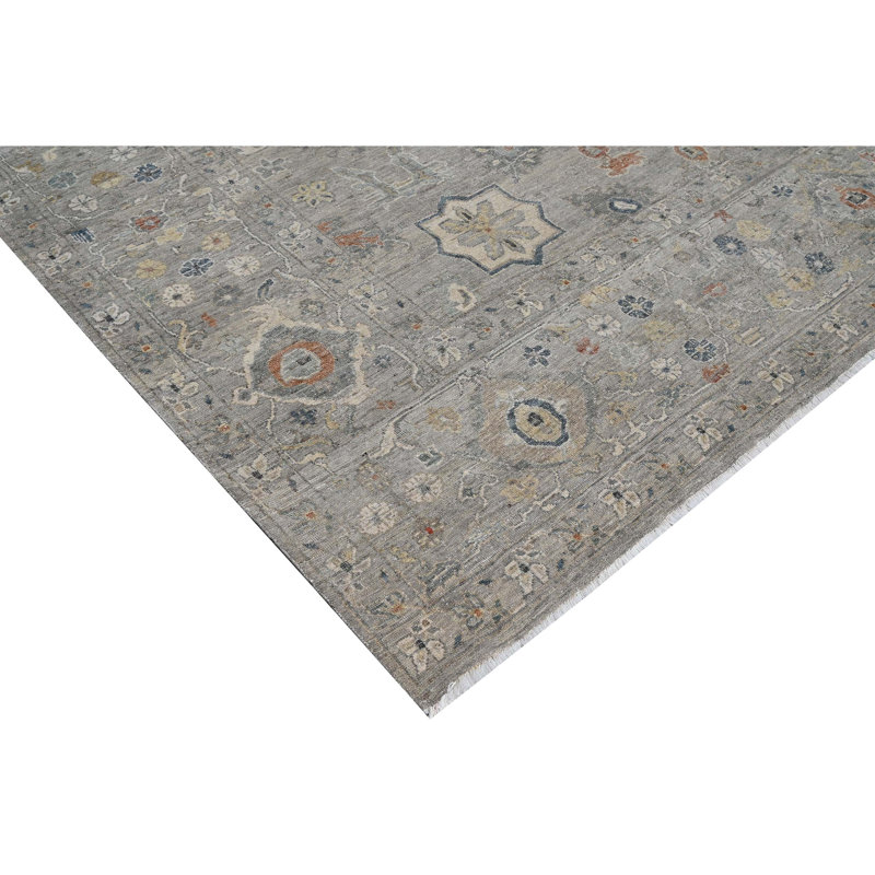 Tapis gris clair noué à la main de haute qualité, Rectangle 9 pi x 12 pi