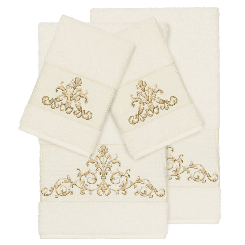 Embellished Towel Set, 4 Piece Towel Set, Cream