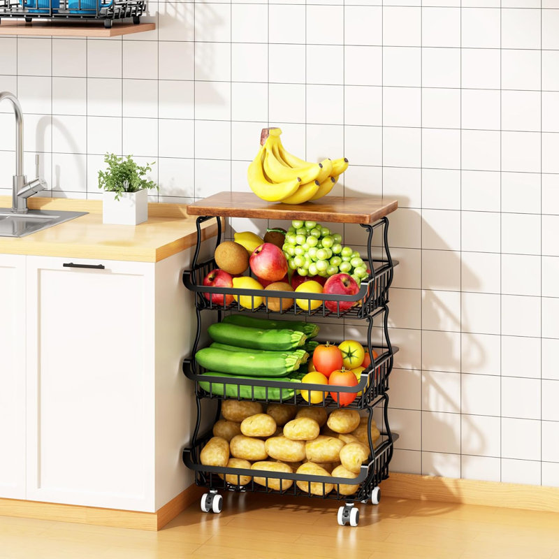 Panier de fruits et légumes à 4 niveaux pour la cuisine, paniers de rangement empilables en métal pour fruits et légumes