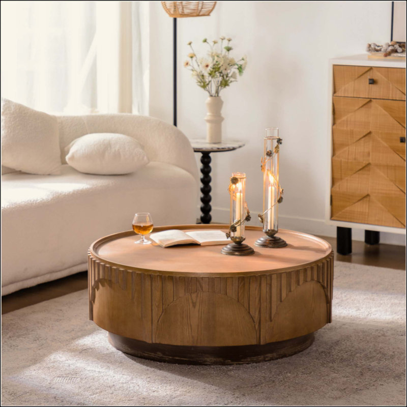 Table basse ronde moderne en bois massif et panneau de fibres à densité moyenne en MDF