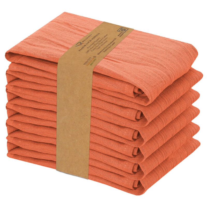 Ensemble de torchons de cuisine 100% coton, Orange, 6