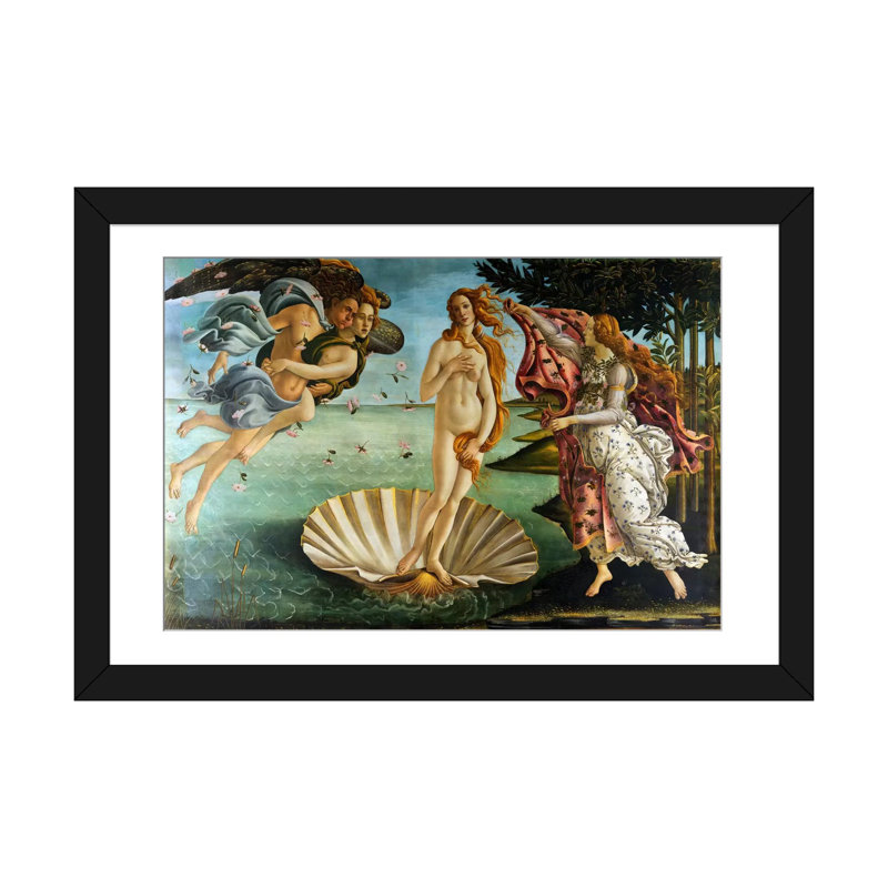 "La naissance de Vénus" par Botticelli Sandro, reproduction d'art sur toile tendue, H 24 po x l 32 po x P 1 po, Cadre noir