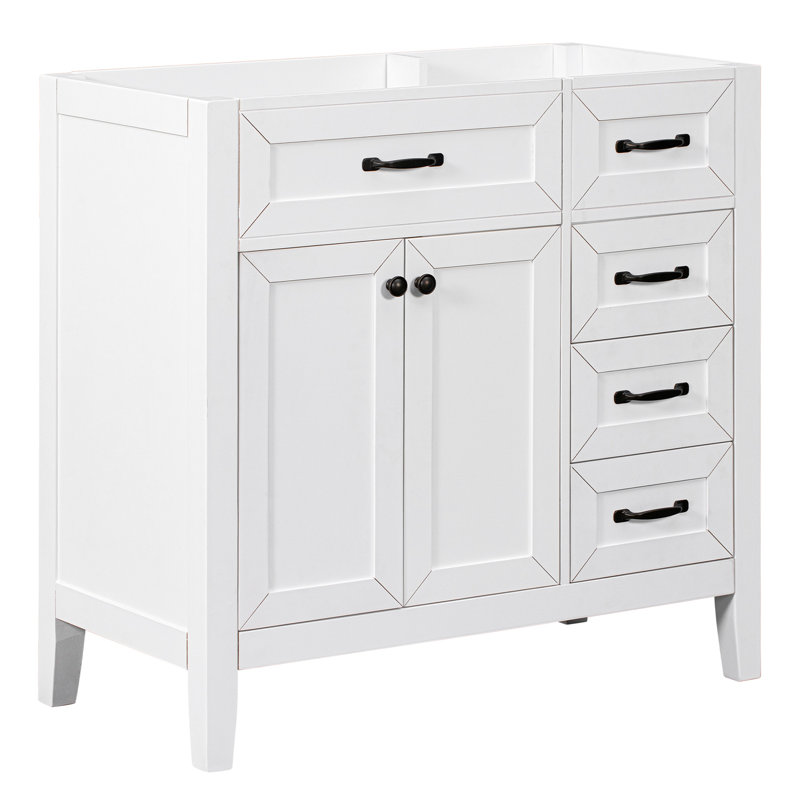 Base de meuble-lavabo 36 po. Unité de rangement à tiroir blanc. Bois d'hévéa massif et mobilier moderne. Autoportant. Armoire requise pour l'assemblage. Rangement autoportant. Nécessaire