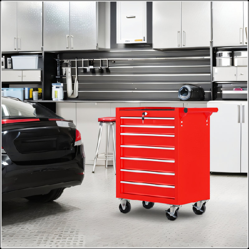 Coffre à outils roulant avec boîte à outils à 7 tiroirs et roulettes, rangement multifonctionnel pour garage et atelier
