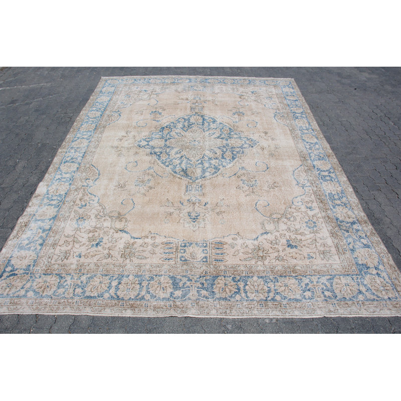 Tapis rétro de style Anatolian turc à imprimé floral bleu surdimensionné pour le salon ou la chambre à coucher