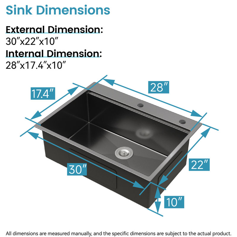 30"X22" Stainless Steel Single Bowl Kitchen Sink In Black With Coating And Rounded Corners - Prevents Stains, Increases Sink, Black, Undermount Option Seamless Integration, Modern Design