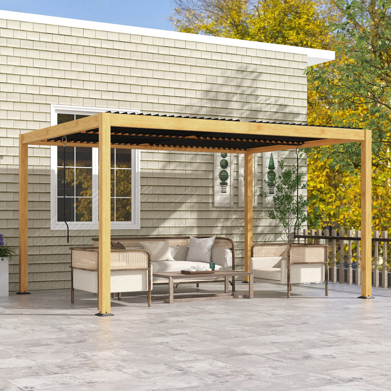 13 Ft. W x 10 Ft. D Aluminum Pergola with Canopy,wood