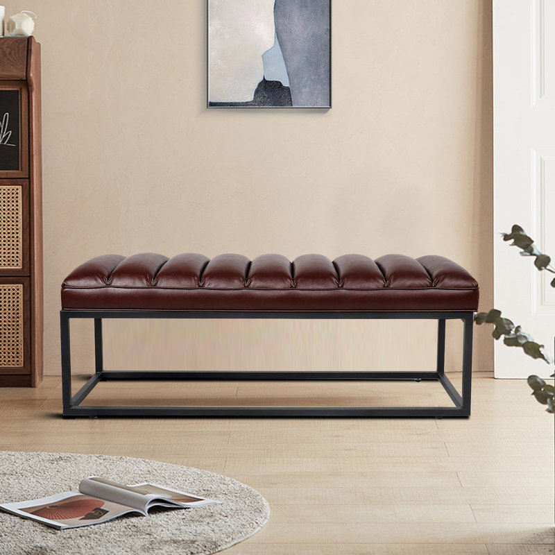 Banc rembourré en similicuir Jasier, Brun foncé