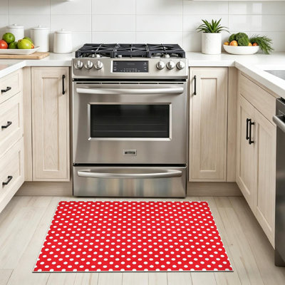 Red Machine Washable,and White Polka Dots Christmas Abstract Antique Indoor Area Rug