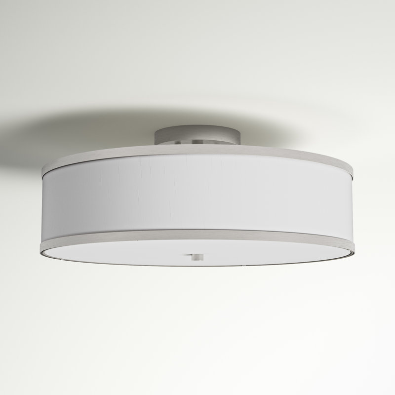 Plafonnier semi-encastré 3 lumières 18 po Berthine, Nickel brossé, Blanc rigide
