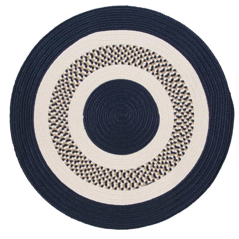 Tapis bleu marine intérieur / extérieur tressé à la main Bloxom, Rond 3 pi